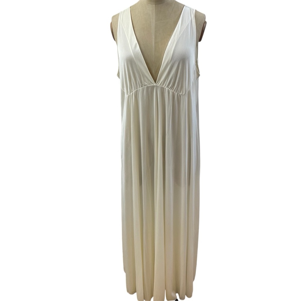 Ilise Stevens Fairycore Satin Nightgown Ivory LG Negligee Wide Sweep Ethereal